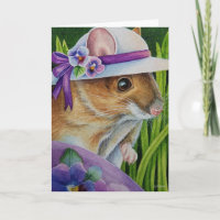 Mouse in Bonnet Found Purple Egg Watercolor Art