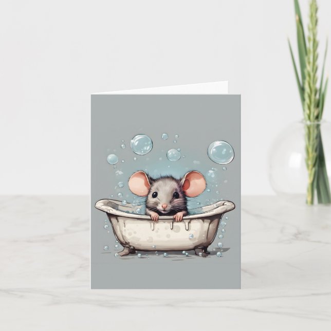 Mouse In Bubble Bath Note Card (Front)