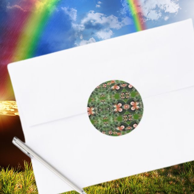 Mouse in Clover Kaleidoscope St. Patrick's Day Classic Round Sticker (Mouse in Clover Kaleidoscope St. Patrick's Day Classic Round Sticker)