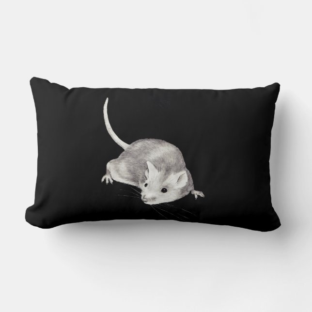 Mouse in Pencil:  Realism Pencil Drawing Lumbar Cushion (Front)