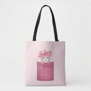 Mouse in pocket. Pink version Tote Bag