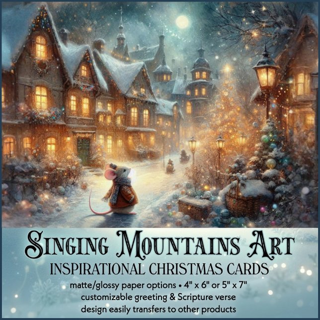 Mouse In Rustic Winter Village Christian Christmas Holiday Card (Creator Uploaded)