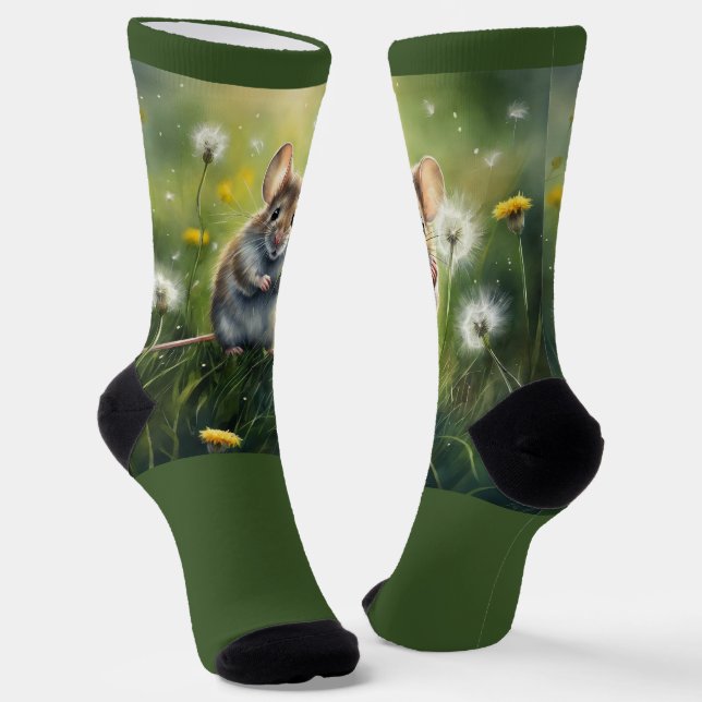 Mouse in the Dandelions Socks (Angled)