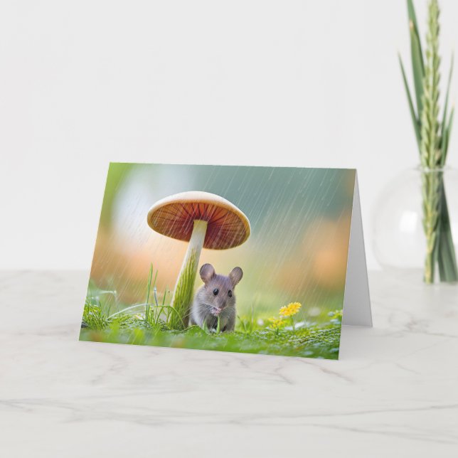 Mouse In The Rain For Friend Card (Front)
