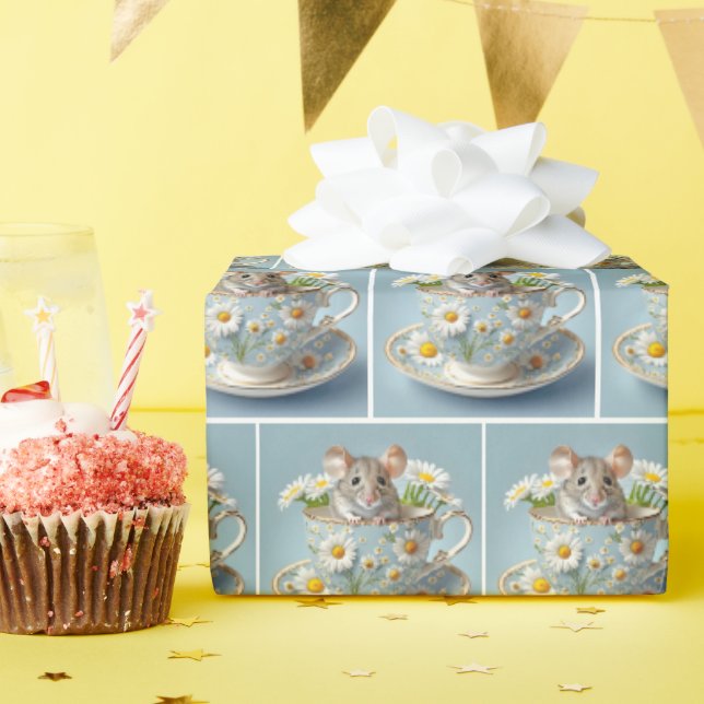 Mouse In Vintage Teacup Wrapping Paper (Birthday Party)