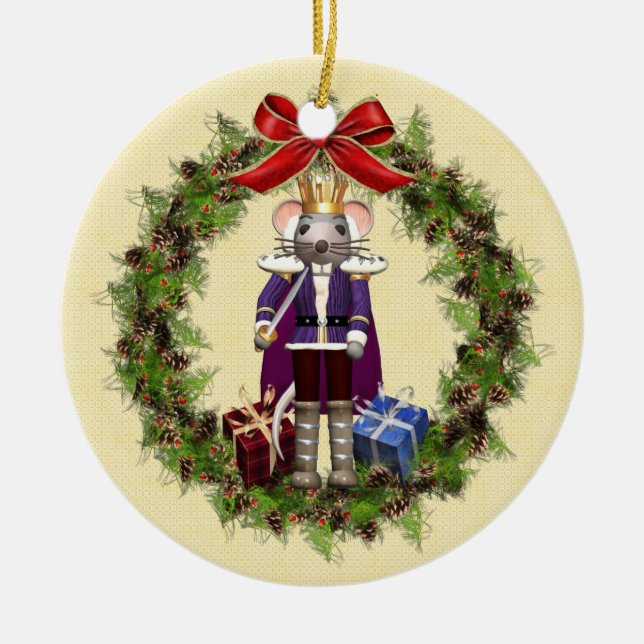 Mouse King Wreath Round Christmas Ornament (Front)