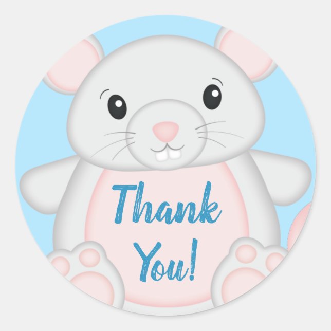 Mouse Mice Baby Shower Blue Classic Round Sticker (Front)