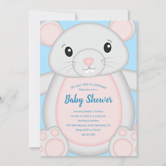 Mouse Mice Baby Shower Blue Invitation (Front)