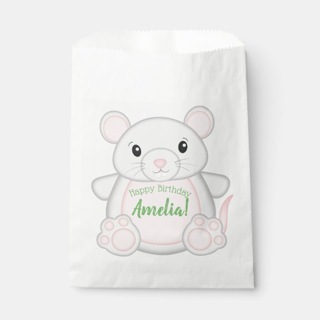 Mouse Mice Birthday Party Green Favour Bag (Front)