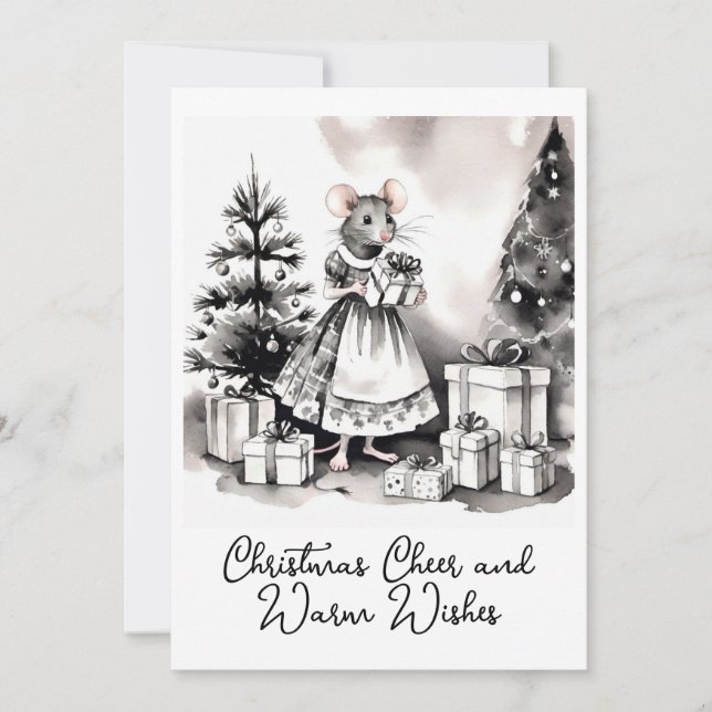 Mouse Mother with Christmas Tree Holiday Cards  (Front)