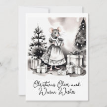 Mouse Mother with Christmas Tree Holiday Cards 