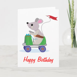 Mouse on a Skate Scooter Birthday Card