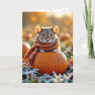 Mouse On an Autumn Pumpkin Card