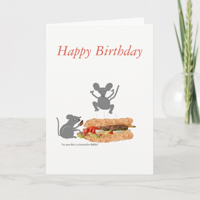 Mouse on BeefburgerTrampoline Birthday card (Front)