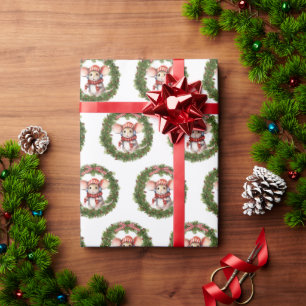 Mouse On Christmas Wreath Wrapping Paper