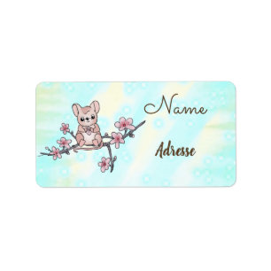 Mouse on flower branch address sticker