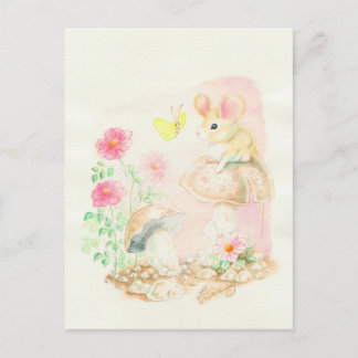 Mouse On Mushroom Art Potcards, Greeting Cards