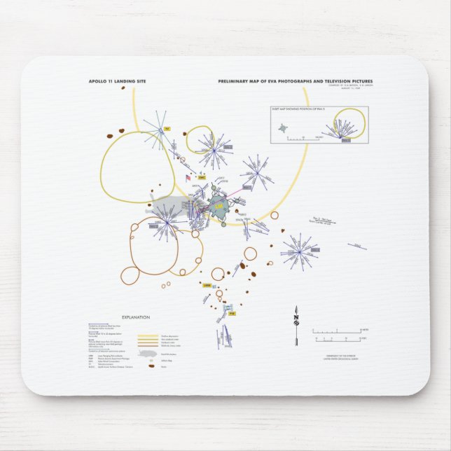 Mouse Pad Apollo 11 photo map moonwalk (Front)
