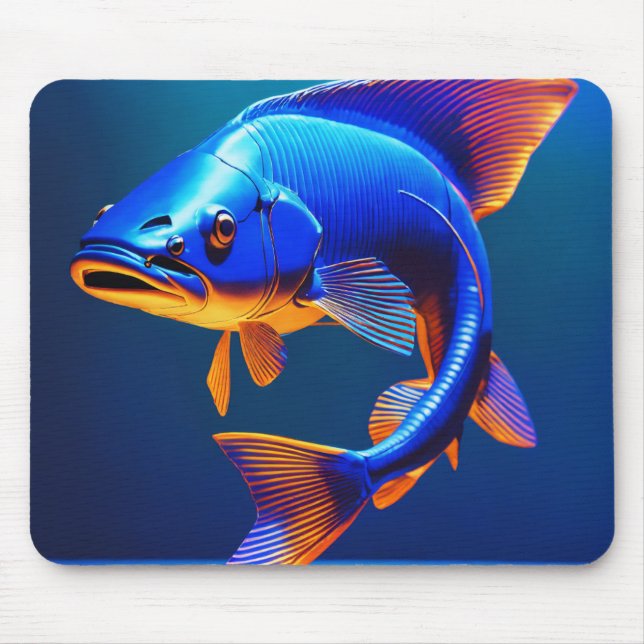 Mouse Pad | Blue Fish Logo Design | Minimalist Oce (Front)