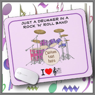 MOUSE PAD - Drummer -Rock 'n' Roll Band: Pink-Blue