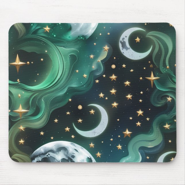 Mouse Pad - Emerald Green Celestial Moon (Front)