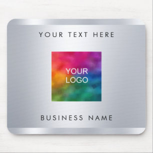 Mouse Pad Faux Silver Metallic Look Company Logo