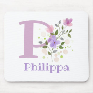 Mouse Pad Initial Plus Name & Flowers Design