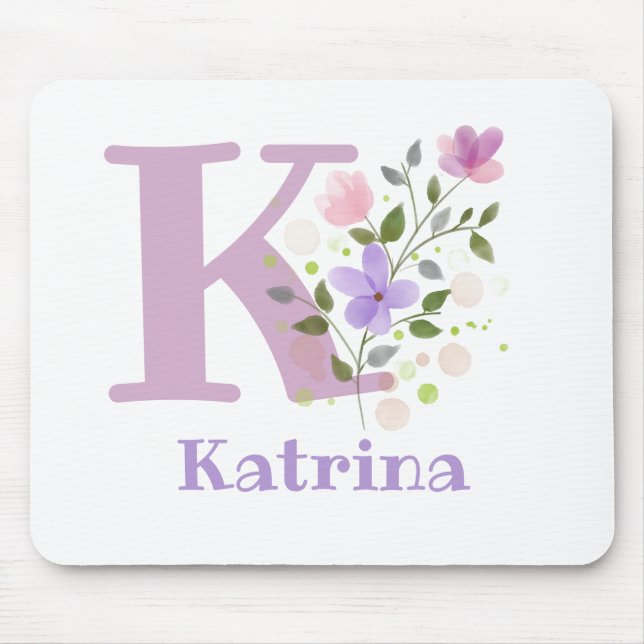 Mouse Pad Initial Plus Name & Flowers Design (Front)