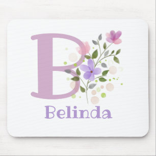 Mouse Pad Initial Plus Name & Flowers Design