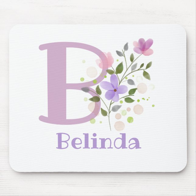 Mouse Pad Initial Plus Name & Flowers Design (Front)