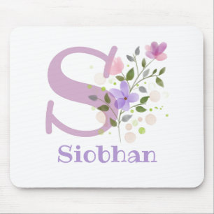 Mouse Pad Initial Plus Name & Flowers Design