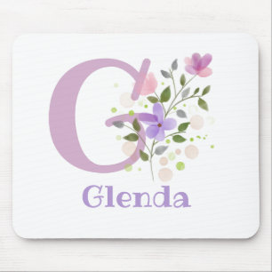 Mouse Pad Initial Plus Name & Flowers Design