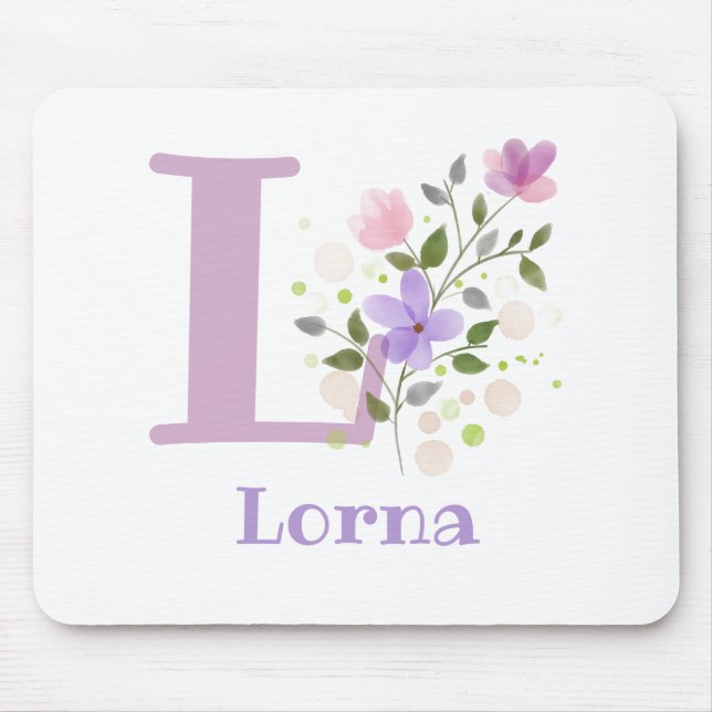 Mouse Pad Initial Plus Name & Flowers Design (Front)