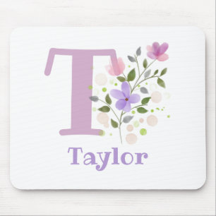 Mouse Pad Initial Plus Name & Flowers Design