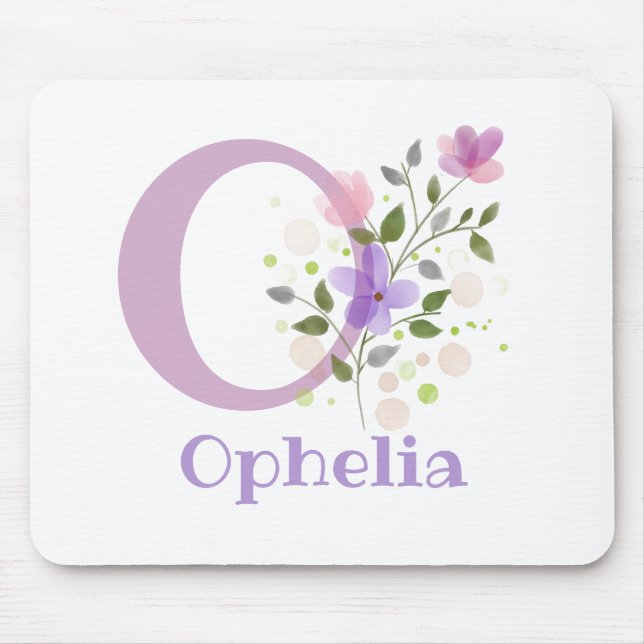 Mouse Pad Initial Plus Name & Flowers Design (Front)