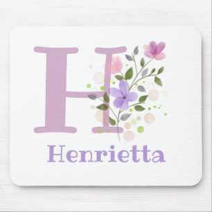 Mouse Pad Initial Plus Name & Flowers Design