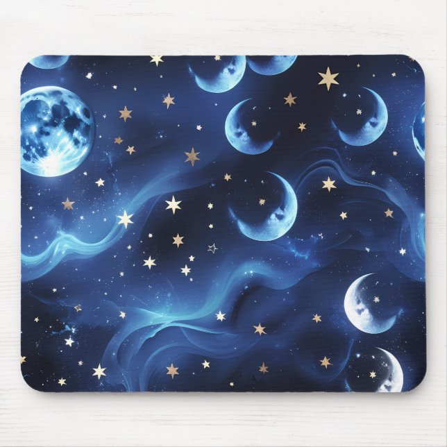 Mouse Pad – Luxury Sapphire Blue Celestial Moon (Front)
