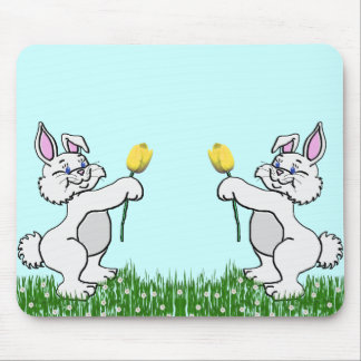 Mouse Pad - Two Bunnies & Tulips