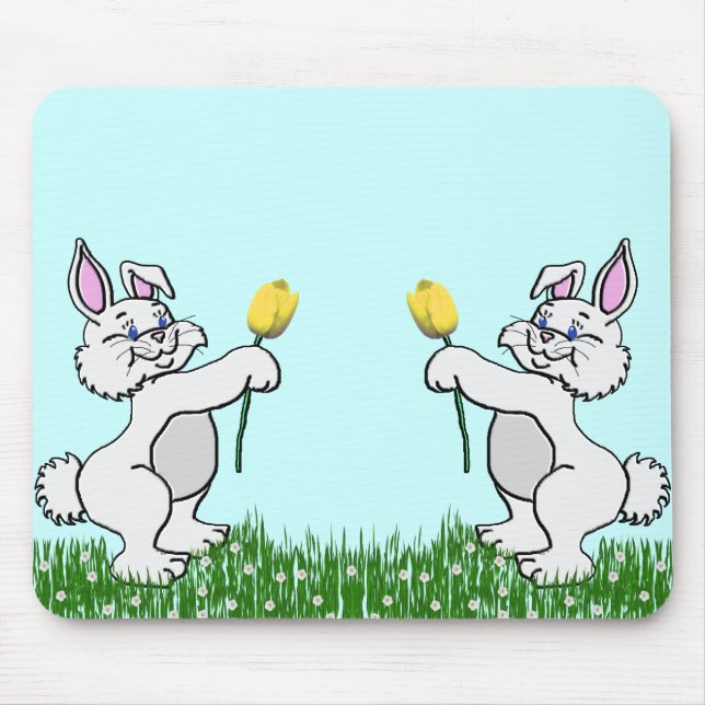 Mouse Pad - Two Bunnies & Tulips (Front)
