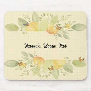 Mouse Pad with Artistic Flowers in Pale Yellow