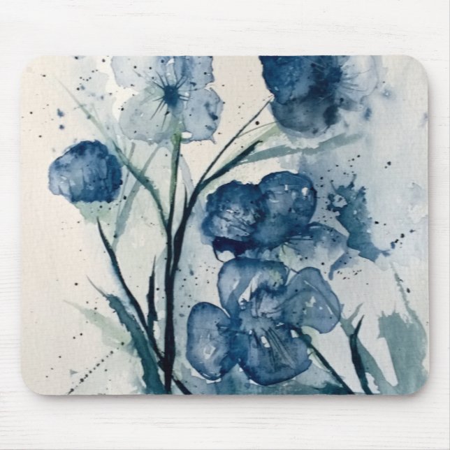 Mouse Pad with blue floral painting (Front)