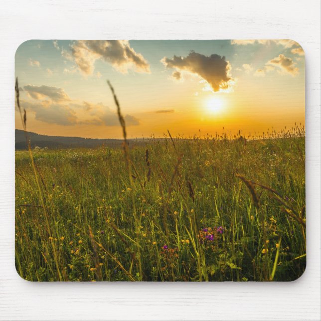 Mouse pad with sunset in mountains (Front)