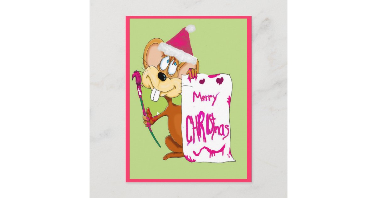 Mouse painting Merry Christmas Holiday Postcard | Zazzle.com.au