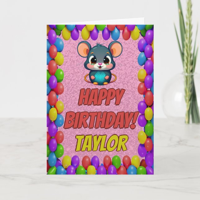 Mouse Personalised Fun Greeting Birthday Card (Front)