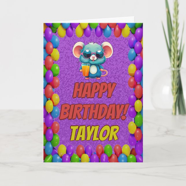 Mouse Personalised Fun Greeting Birthday Card (Front)