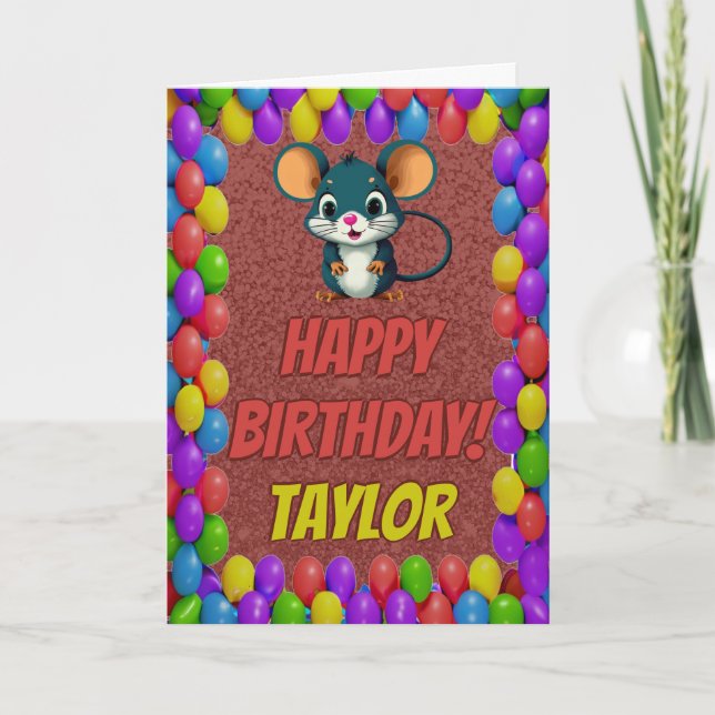 Mouse Personalised Fun Greeting Birthday Card (Front)