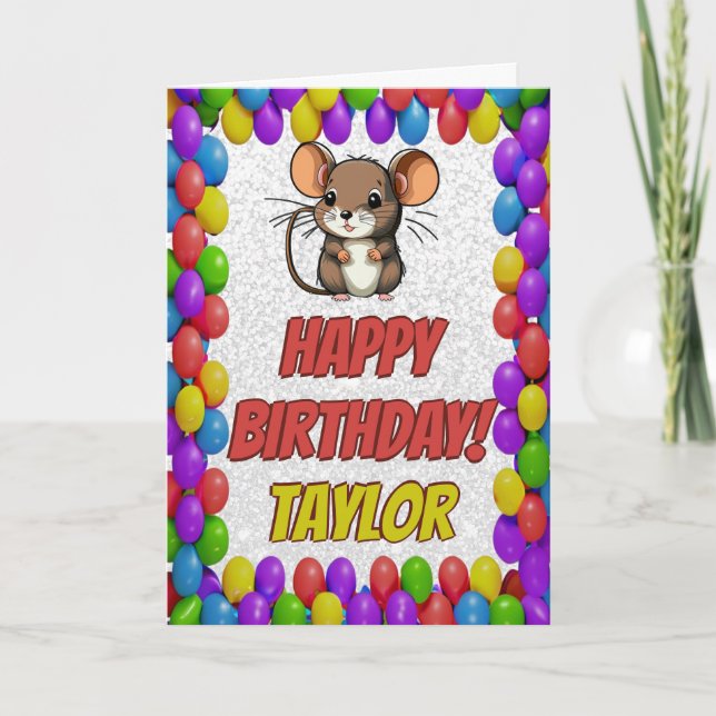 Mouse Personalised Fun Greeting Birthday Card (Front)