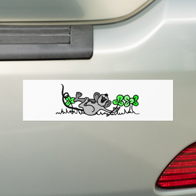 Mouse Playing In Shamrocks Bumper Sticker (On Car)