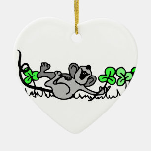 Mouse Playing In Shamrocks Ceramic Ornament