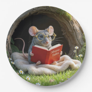 Mouse Reading a Red Book On a Blanket Paper Plate